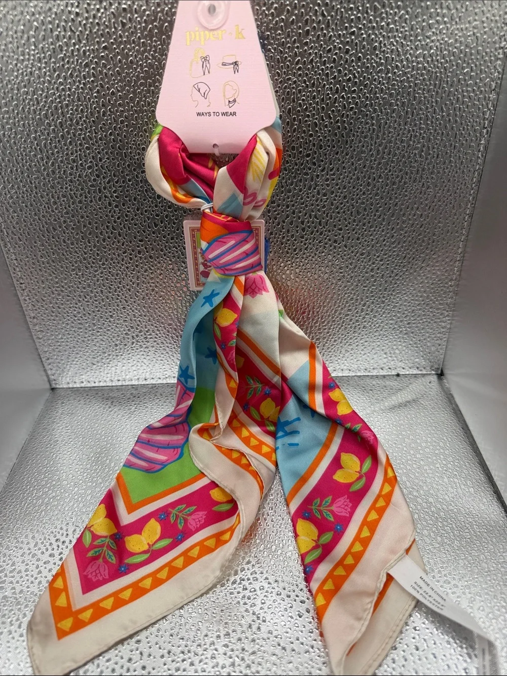 Piper Pink Multi-Color Printed Silk Scarf Tie